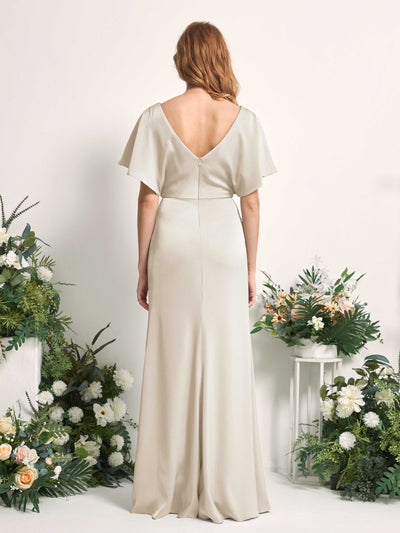 Carlyna A-Linien-Kleid V-Ausschnitt Flatterärmel bodenlanges Brautjungfernkleid Champagner #farbe_champagner