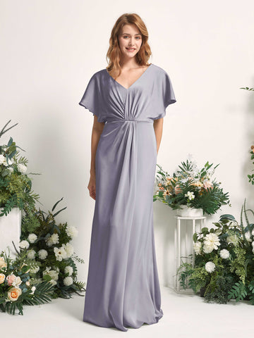 Carlyna A-Linien-Kleid V-Ausschnitt Flatterärmel bodenlanges Brautjungfernkleid Lila Dunst #farbe_lila-dunst