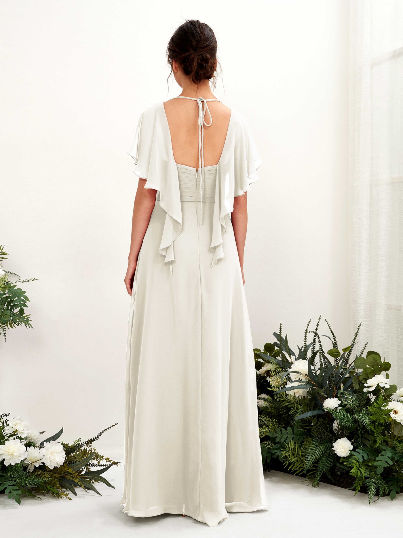 Carlyna A-Linien-Kleid V-Ausschnitt Flatterärmel Brautjungfernkleider Elfenbein #farbe_elfenbein