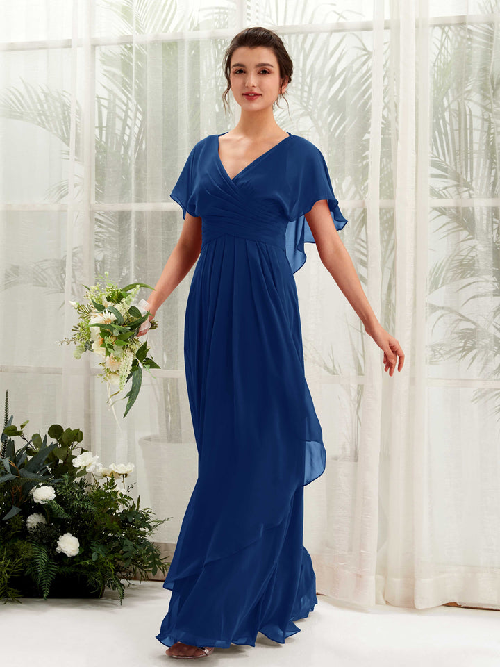 Carlyna A-Linien-Kleid V-Ausschnitt Flatterärmel Brautjungfernkleider Königsblau 
