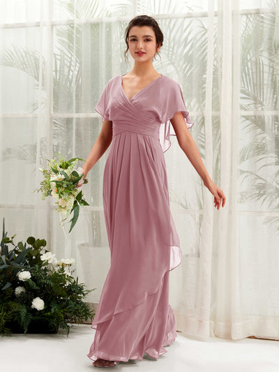 Carlyna A-Linien-Kleid V-Ausschnitt Flatterärmel Brautjungfernkleider Klassisch Mauve #farbe_klassisch-mauve