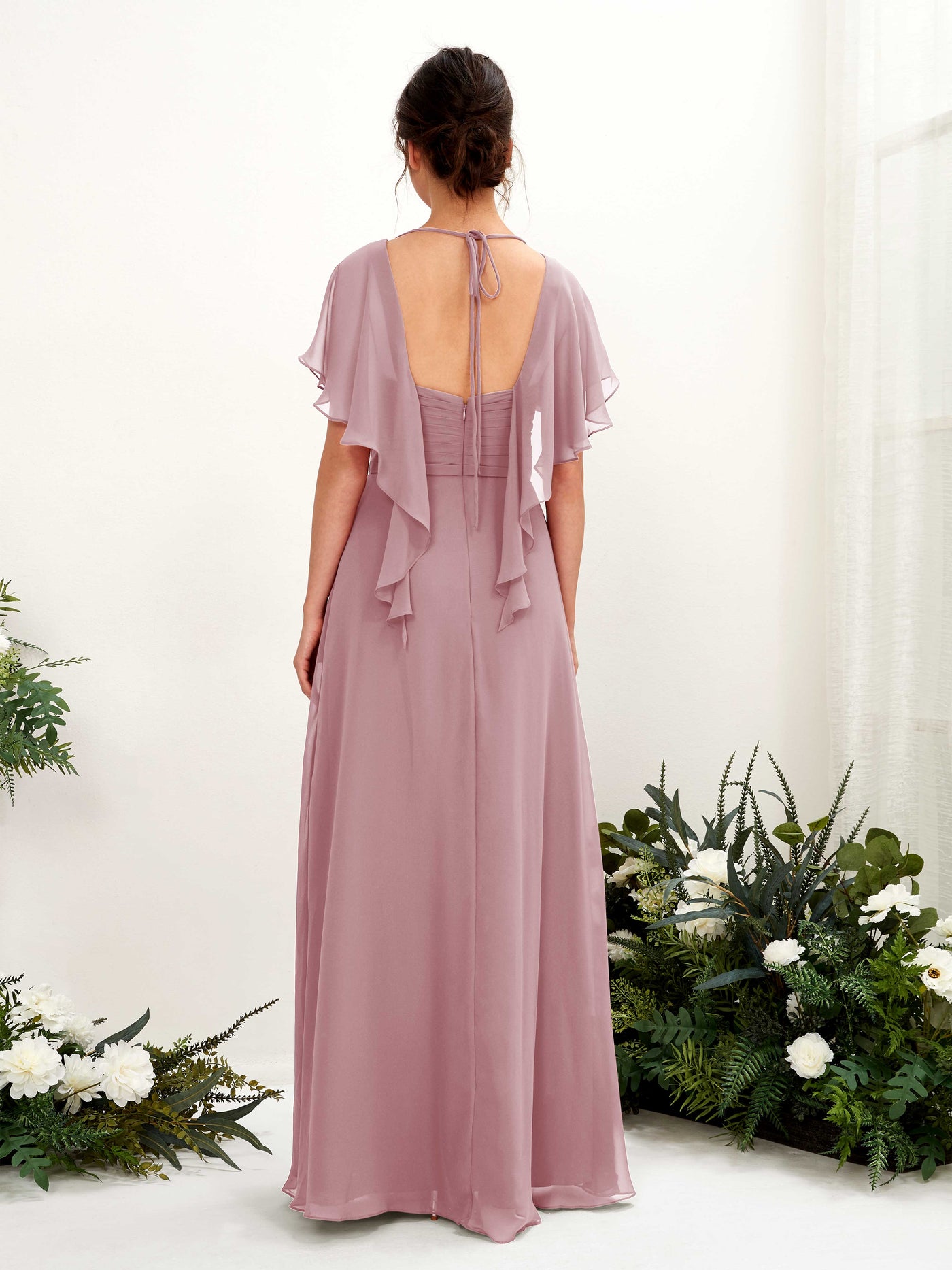 Carlyna A-Linien-Kleid V-Ausschnitt Flatterärmel Brautjungfernkleider Klassisch Mauve #farbe_klassisch-mauve