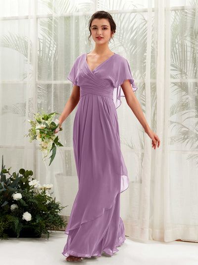 Carlyna A-Linien-Kleid V-Ausschnitt Flatterärmel Brautjungfernkleider Orchideen-Nebel #farbe_orchideen-nebel