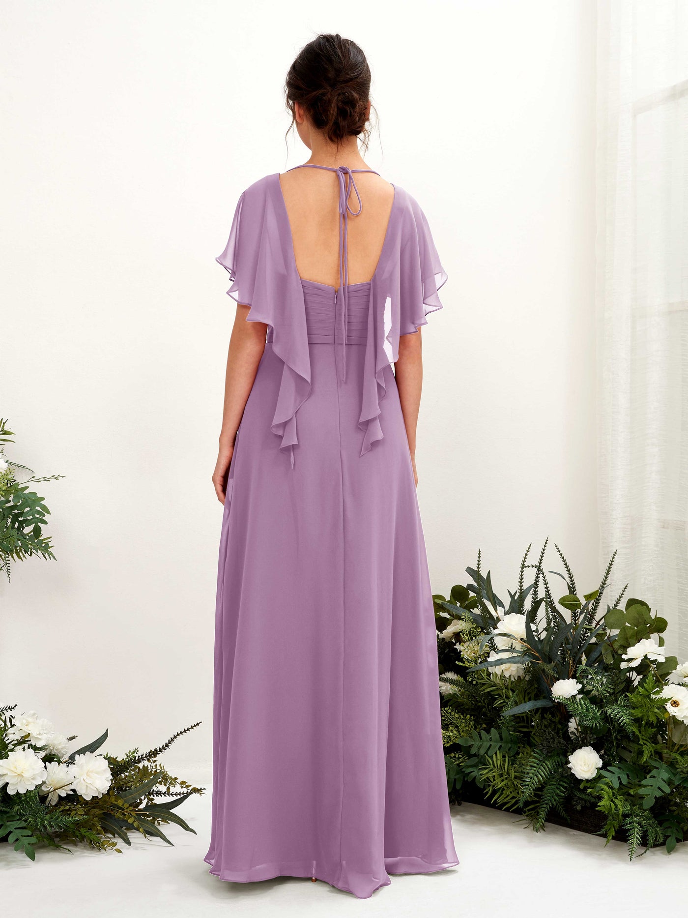 Carlyna A-Linien-Kleid V-Ausschnitt Flatterärmel Brautjungfernkleider Orchideen-Nebel #farbe_orchideen-nebel
