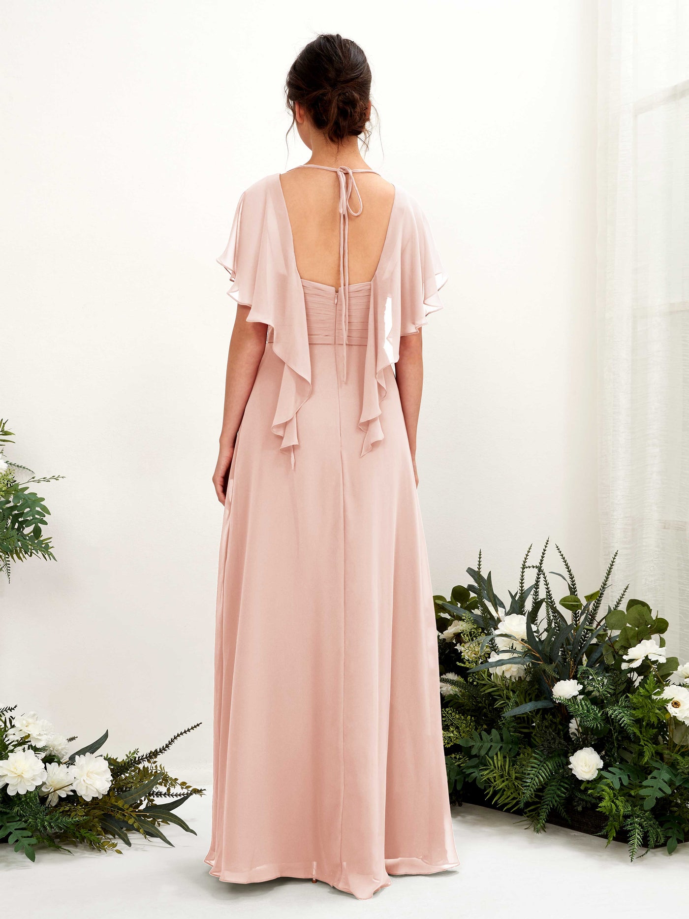 Carlyna A-Linien-Kleid V-Ausschnitt Flatterärmel Brautjungfernkleider Perlrosa #farbe_perlrosa