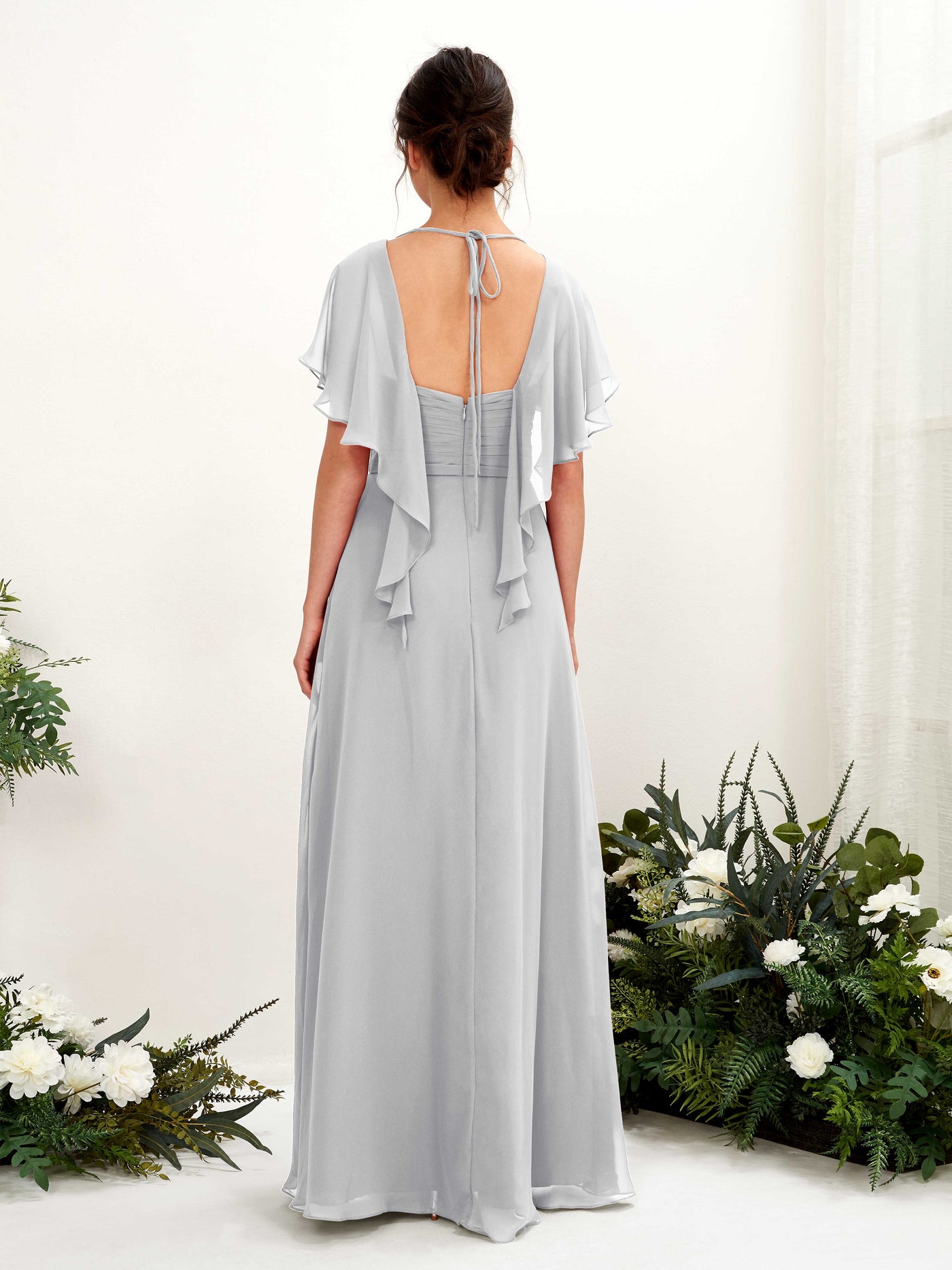 Carlyna A-Linien-Kleid V-Ausschnitt Flatterärmel Brautjungfernkleider Silber #farbe_silber