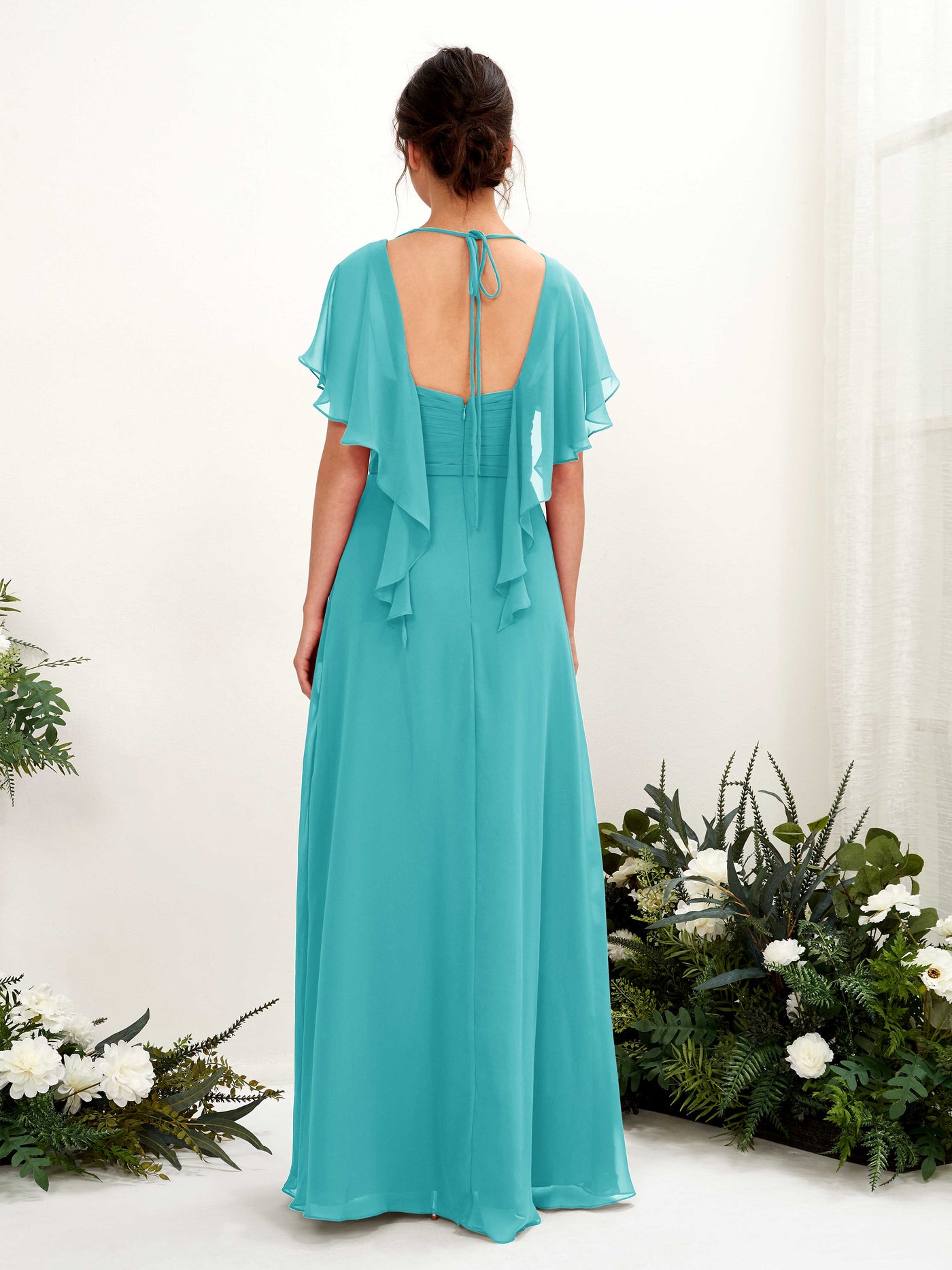 Carlyna A-Linien-Kleid V-Ausschnitt Flatterärmel Brautjungfernkleider Türkis #farbe_t-rkis