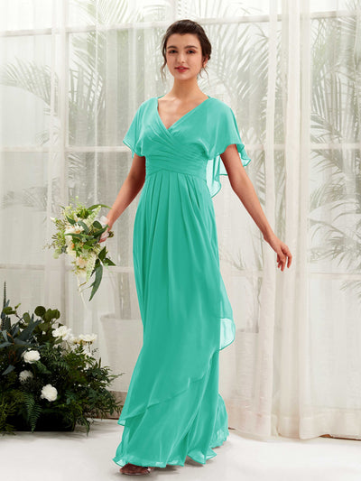 Carlyna A-Linien-Kleid V-Ausschnitt Flatterärmel Brautjungfernkleider Tiffany-Blau #farbe_tiffany-blau