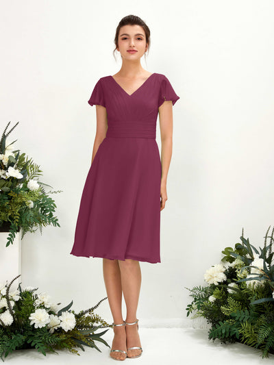 Carlyna A-Linien-Kleid V-Ausschnitt Flatterärmel knielang Chiffon Kleid Chianti #farbe_chianti