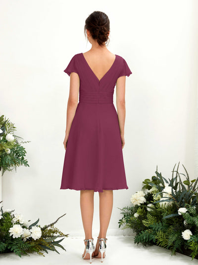 Carlyna A-Linien-Kleid V-Ausschnitt Flatterärmel knielang Chiffon Kleid Chianti #farbe_chianti