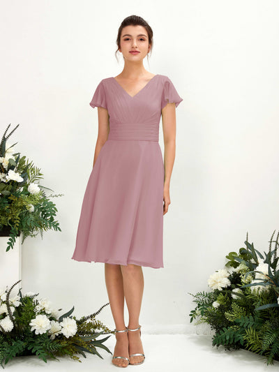 Carlyna A-Linien-Kleid V-Ausschnitt Flatterärmel knielang Chiffon Kleid Klassisch Mauve #farbe_klassisch-mauve