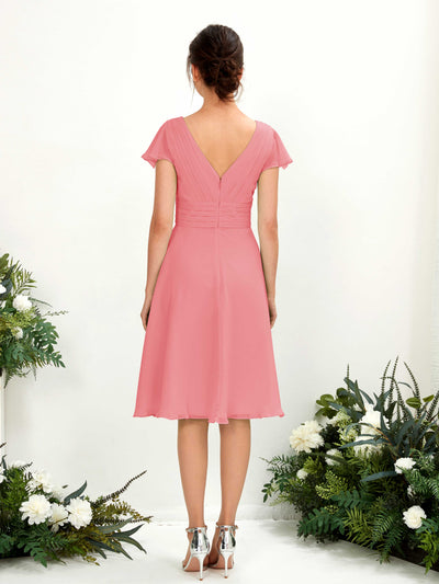 Carlyna A-Linien-Kleid V-Ausschnitt Flatterärmel knielang Chiffon Kleid Korallenrosa #farbe_korallenrosa