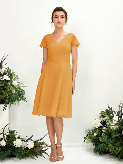 Carlyna A-Linien-Kleid V-Ausschnitt Flatterärmel knielang Chiffon Kleid Mango #farbe_mango