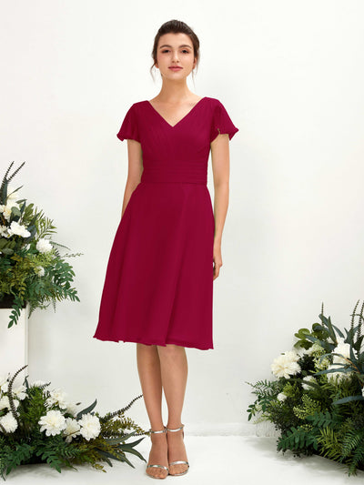 Carlyna A-Linien-Kleid V-Ausschnitt Flatterärmel knielang Chiffon Kleid Narrenrot #farbe_narrenrot