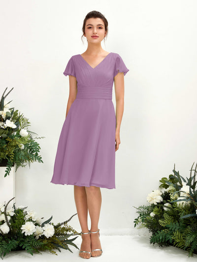 Carlyna A-Linien-Kleid V-Ausschnitt Flatterärmel knielang Chiffon Kleid Orchideen-Nebel #farbe_orchideen-nebel