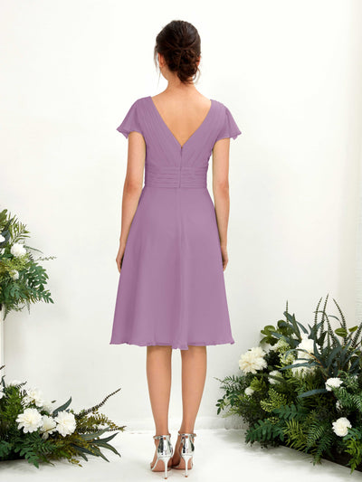 Carlyna A-Linien-Kleid V-Ausschnitt Flatterärmel knielang Chiffon Kleid Orchideen-Nebel #farbe_orchideen-nebel