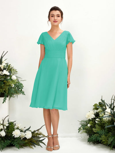Carlyna A-Linien-Kleid V-Ausschnitt Flatterärmel knielang Chiffon Kleid Tiffany-Blau #farbe_tiffany-blau