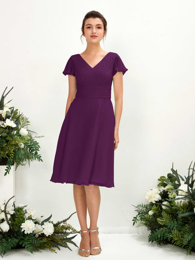 Carlyna A-Linien-Kleid V-Ausschnitt Flatterärmel knielang Chiffon Kleid Traube #farbe_traube