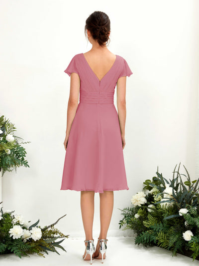 Carlyna A-Linien-Kleid V-Ausschnitt Flatterärmel knielang Chiffon Kleid Wüstenrose #farbe_w-stenrose