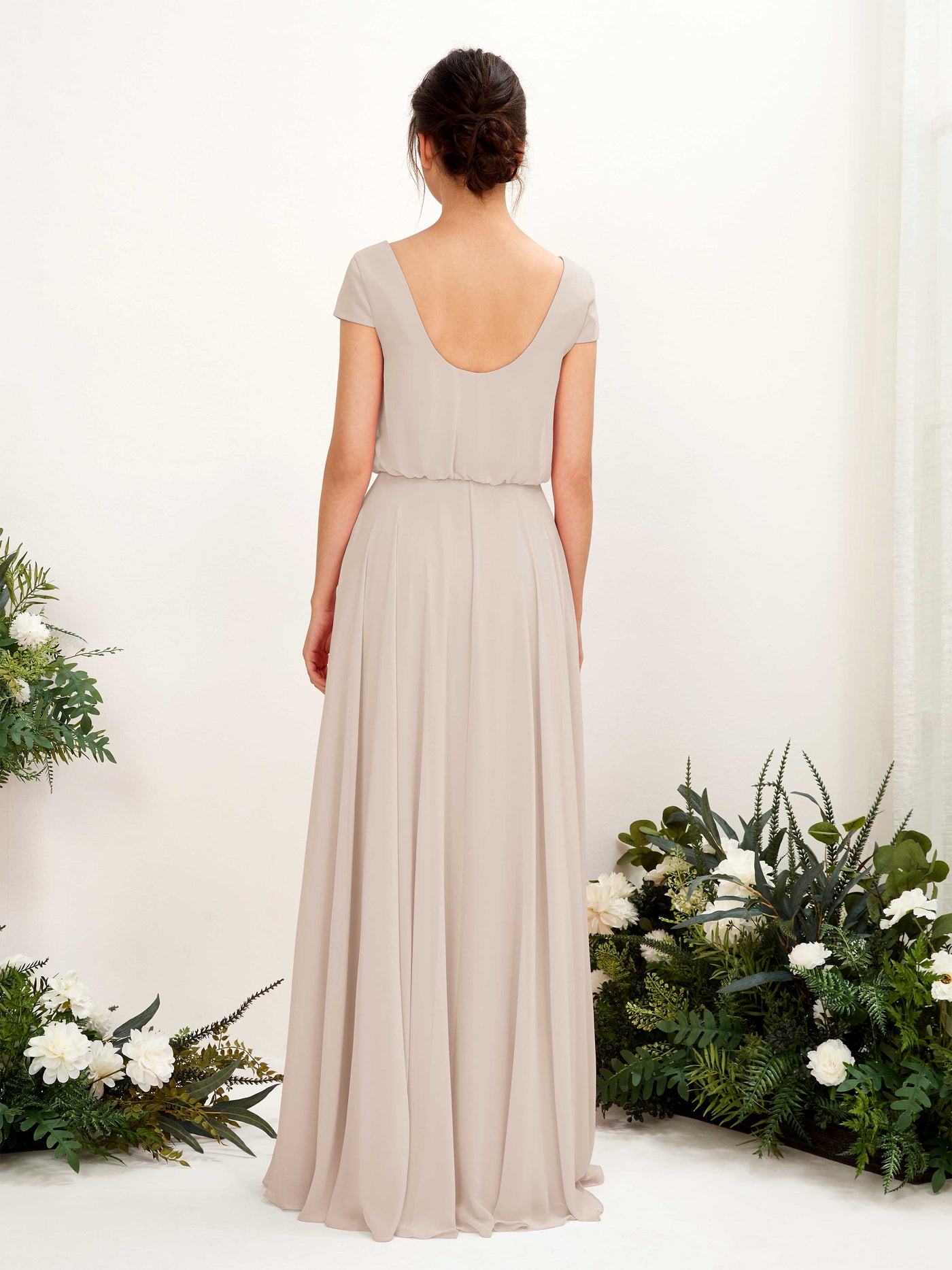 Carlyna A-Linien-Kleid V-Ausschnitt Flügelärmel Bodenlanger Brautjungfernkleid Champagner #farbe_champagner