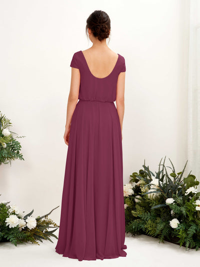 Carlyna A-Linien-Kleid V-Ausschnitt Flügelärmel Bodenlanger Brautjungfernkleid Chianti #farbe_chianti