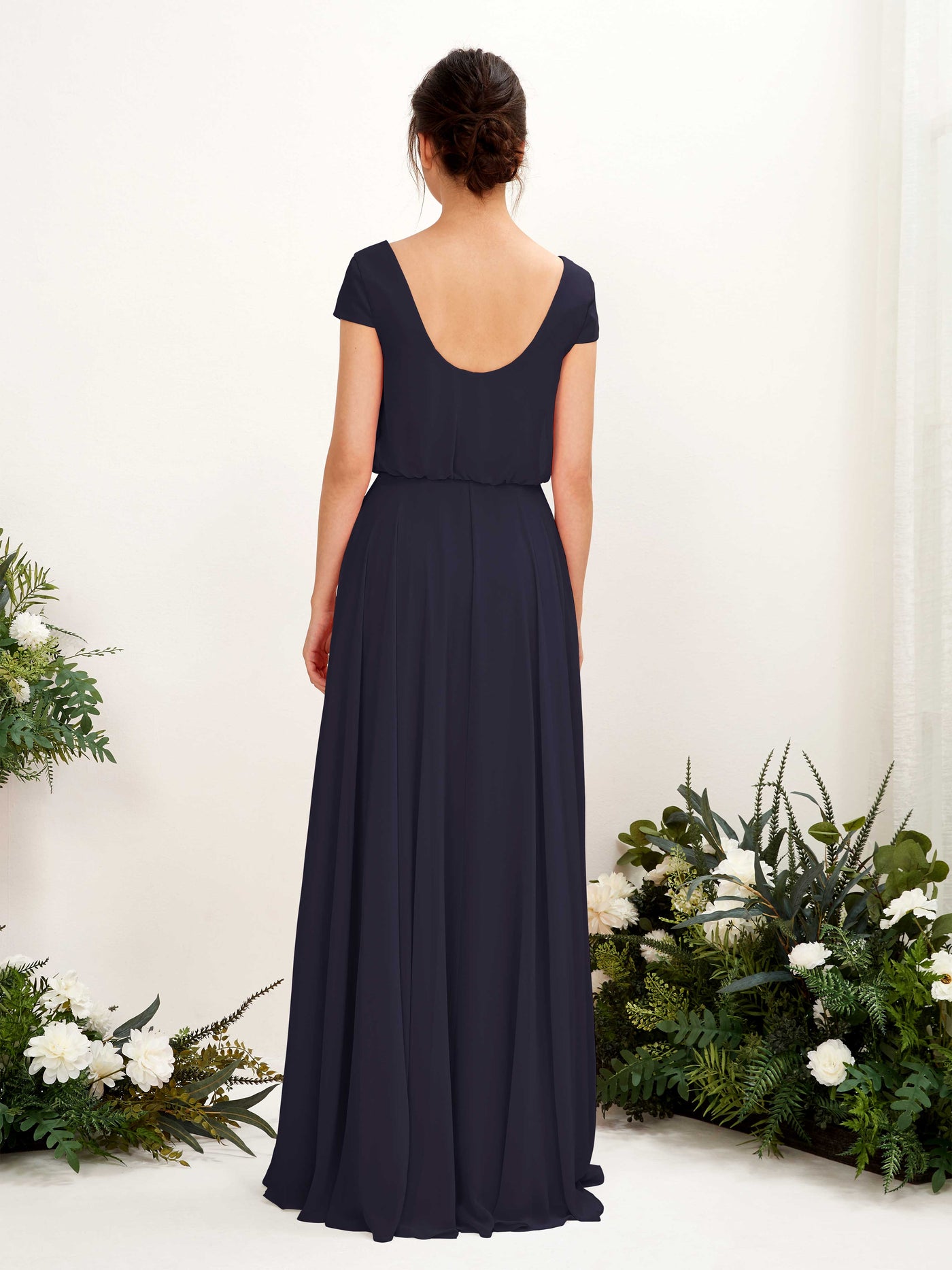 Carlyna A-Linien-Kleid V-Ausschnitt Flügelärmel Bodenlanger Brautjungfernkleid Dunkel Marineblau #farbe_dunkel-marineblau