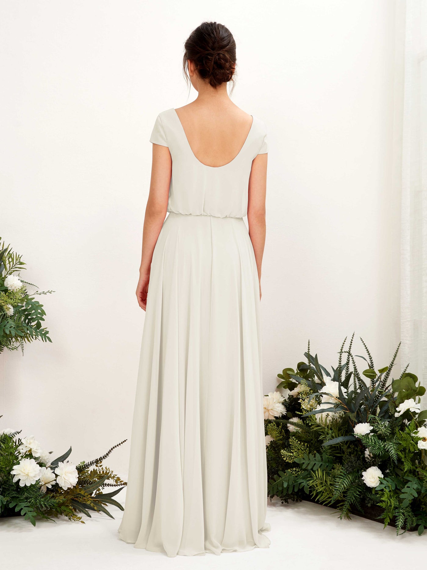 Carlyna A-Linien-Kleid V-Ausschnitt Flügelärmel Bodenlanger Brautjungfernkleid Elfenbein #farbe_elfenbein