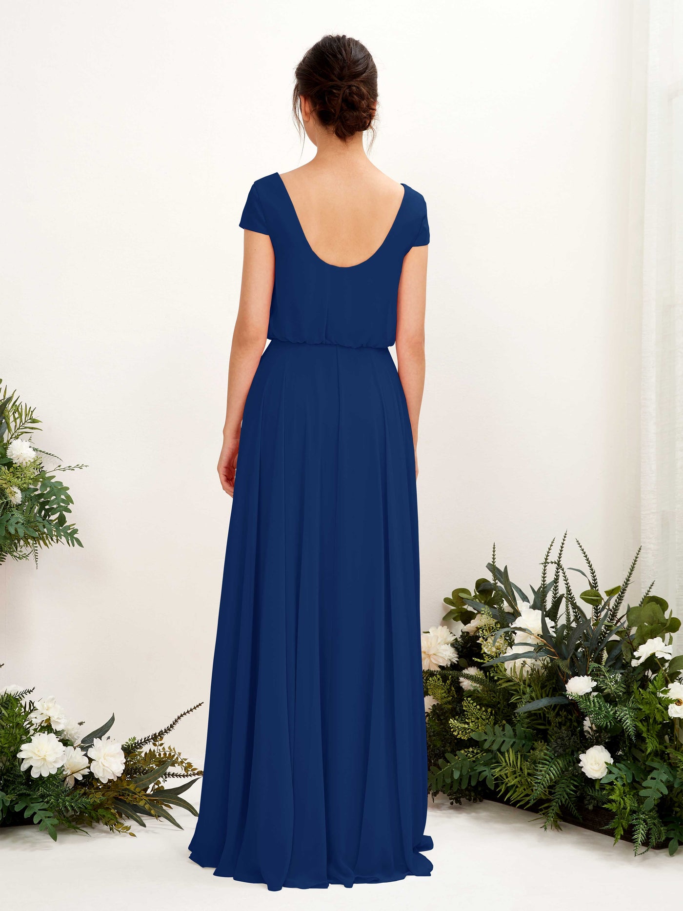 Carlyna A-Linien-Kleid V-Ausschnitt Flügelärmel Bodenlanger Brautjungfernkleid Königsblau #farbe_k-nigsblau