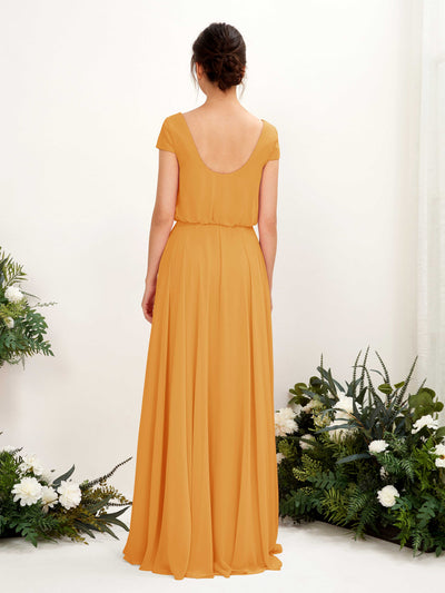 Carlyna A-Linien-Kleid V-Ausschnitt Flügelärmel Bodenlanger Brautjungfernkleid Mango #farbe_mango