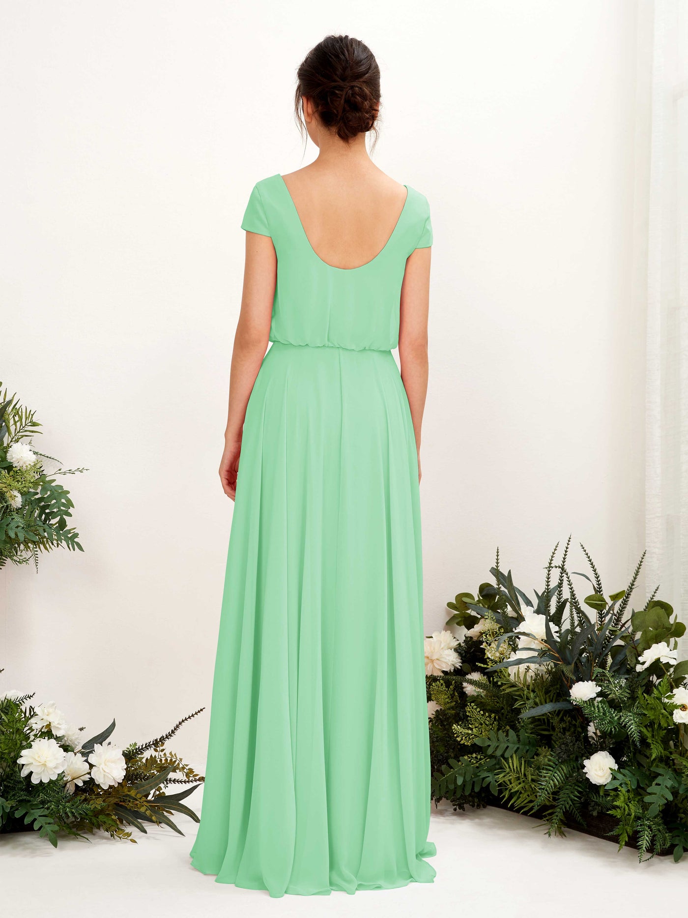 Carlyna A-Linien-Kleid V-Ausschnitt Flügelärmel Bodenlanger Brautjungfernkleid Minzgrün #farbe_minzgr-n