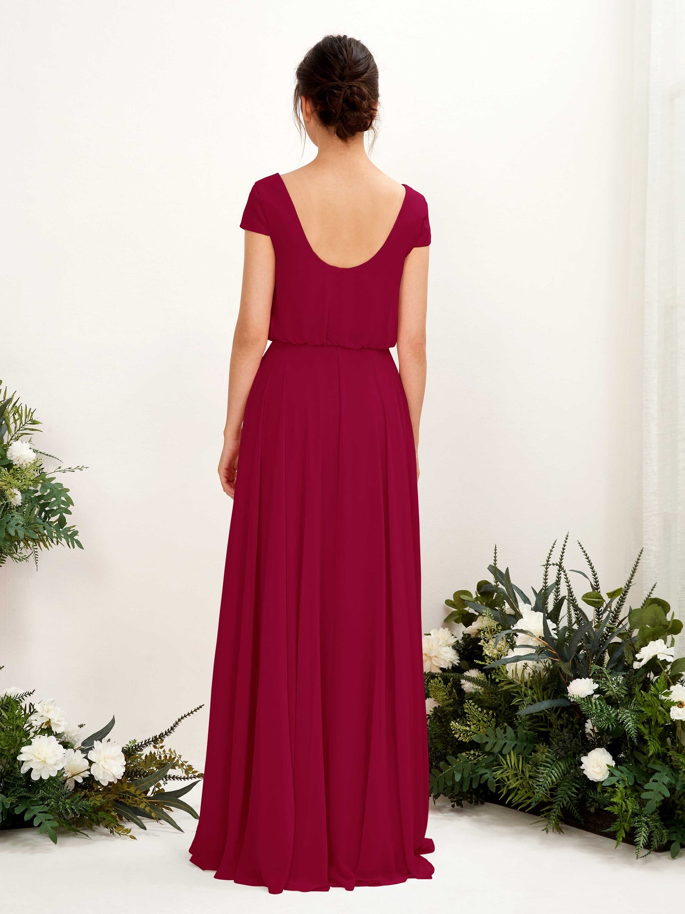 Carlyna A-Linien-Kleid V-Ausschnitt Flügelärmel Bodenlanger Brautjungfernkleid Narrenrot #farbe_narrenrot