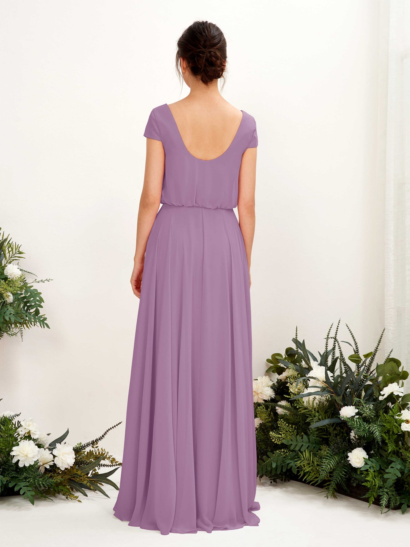 Carlyna A-Linien-Kleid V-Ausschnitt Flügelärmel Bodenlanger Brautjungfernkleid Orchideen-Nebel #farbe_orchideen-nebel