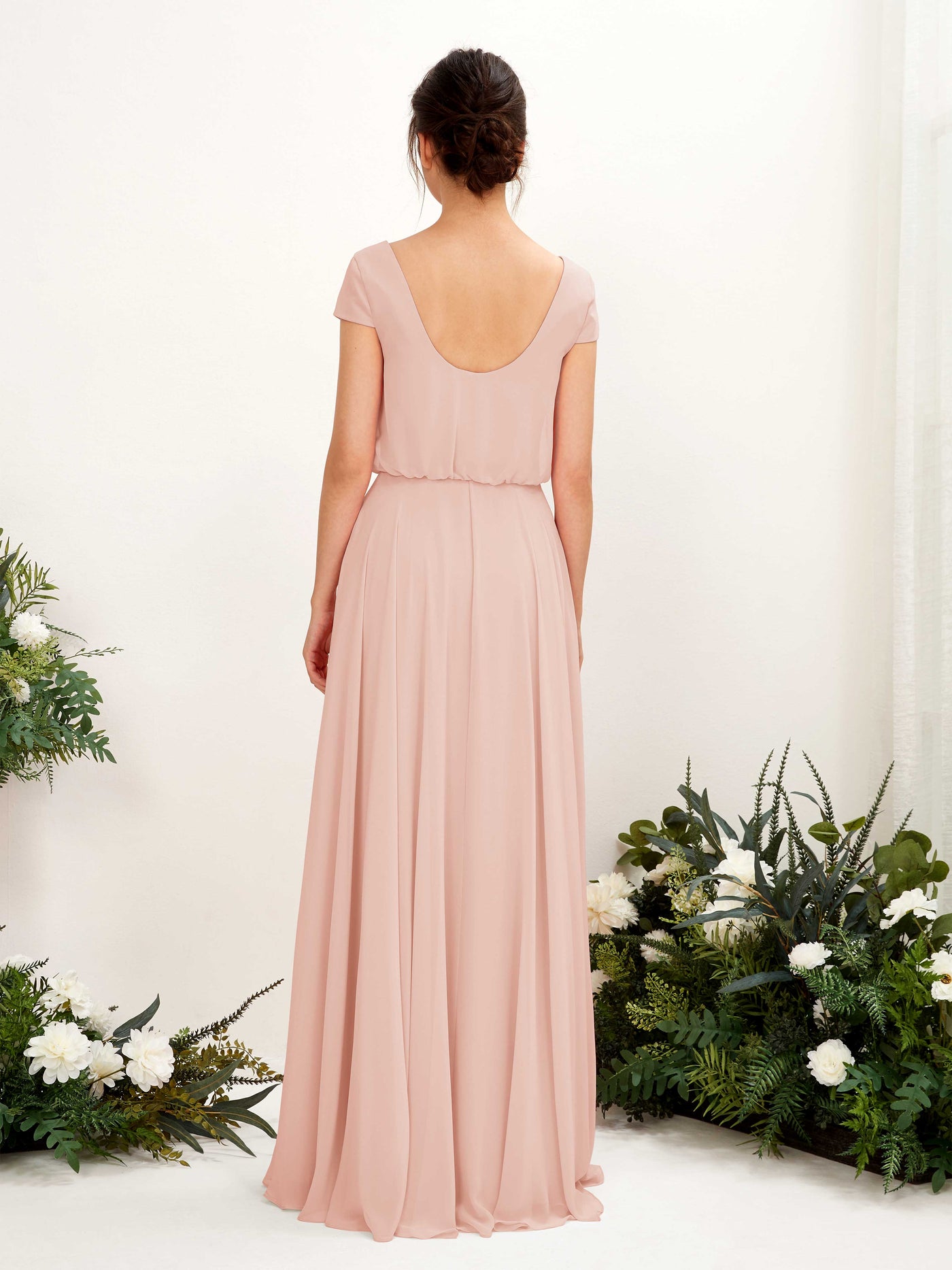 Carlyna A-Linien-Kleid V-Ausschnitt Flügelärmel Bodenlanger Brautjungfernkleid Perlrosa #farbe_perlrosa