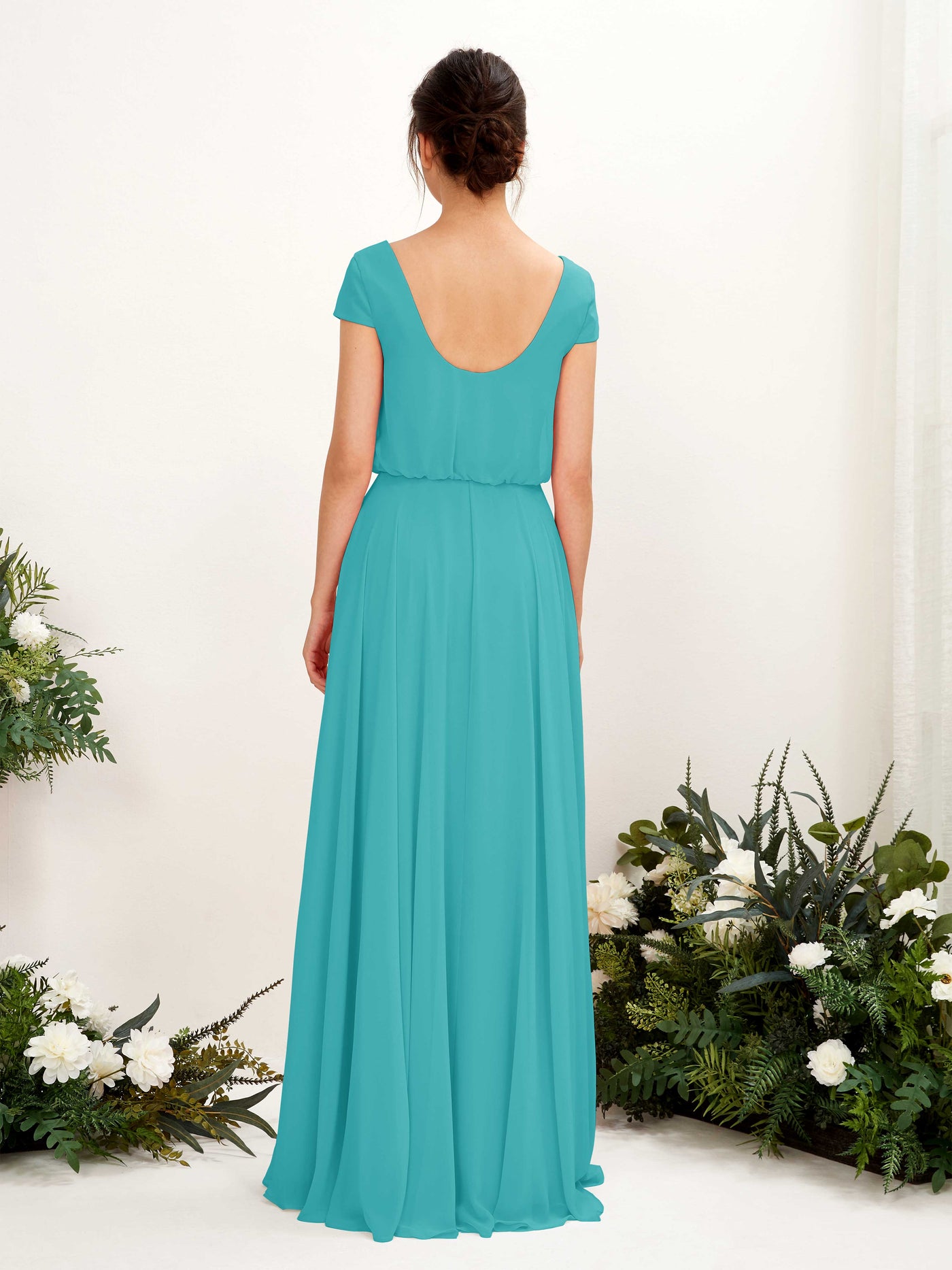 Carlyna A-Linien-Kleid V-Ausschnitt Flügelärmel Bodenlanger Brautjungfernkleid Türkis #farbe_t-rkis
