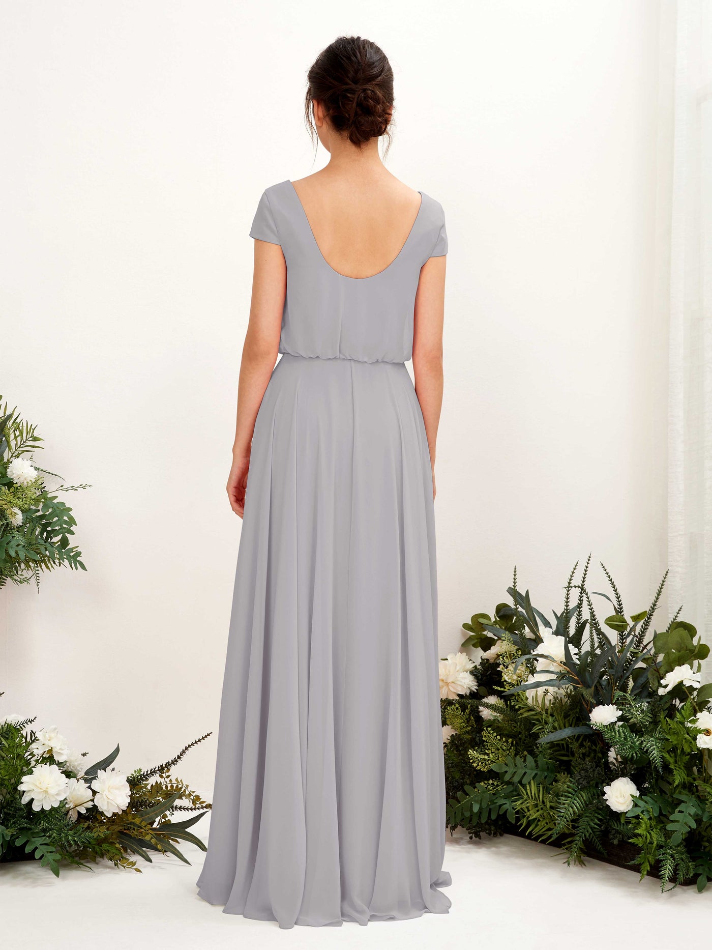 Carlyna A-Linien-Kleid V-Ausschnitt Flügelärmel Bodenlanger Brautjungfernkleid Taube #farbe_taube