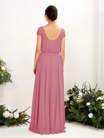 Carlyna A-Linien-Kleid V-Ausschnitt Flügelärmel Bodenlanger Brautjungfernkleid Wüstenrose #farbe_w-stenrose