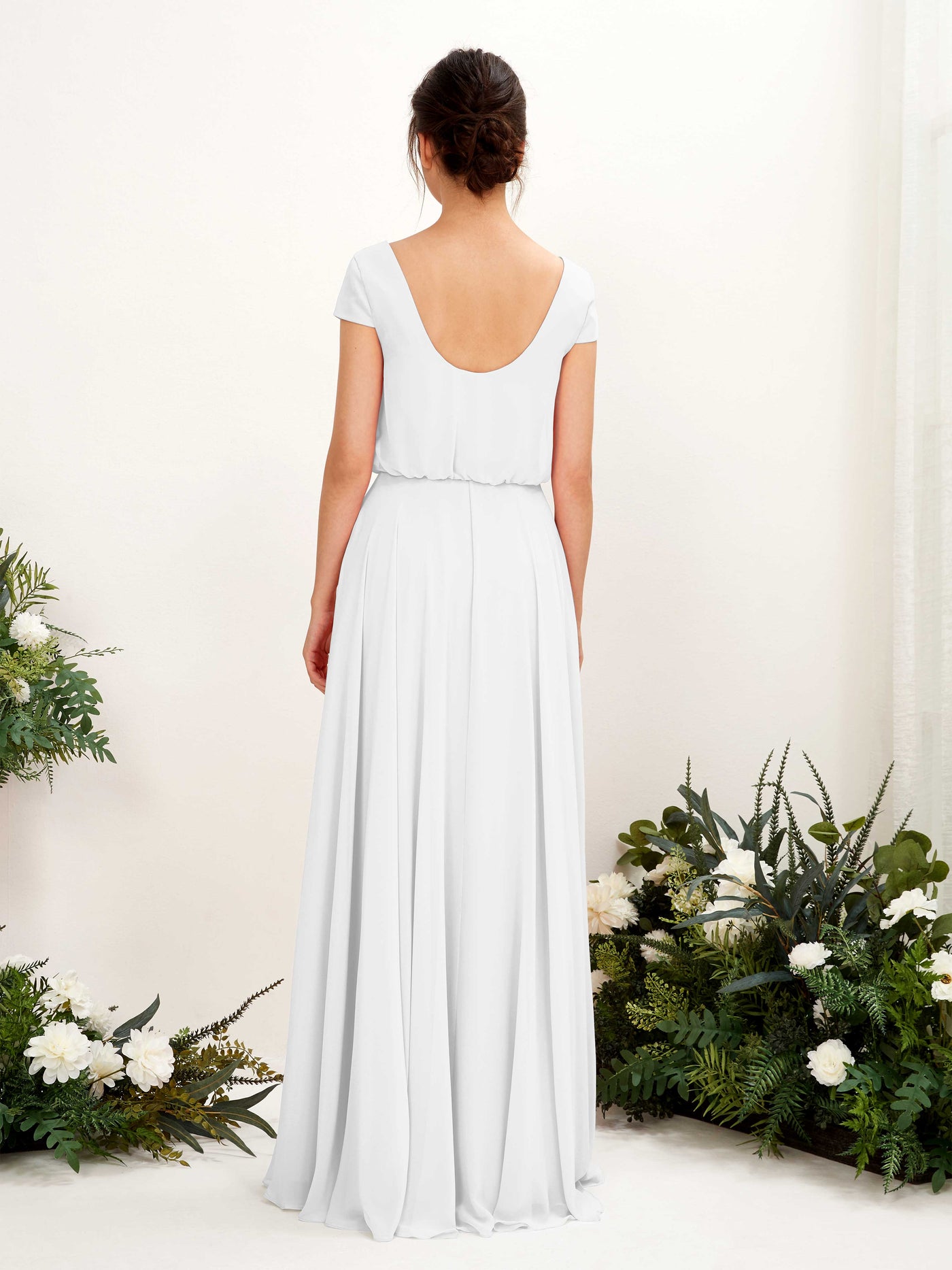 Carlyna A-Linien-Kleid V-Ausschnitt Flügelärmel Bodenlanger Brautjungfernkleid Weiß #farbe_wei