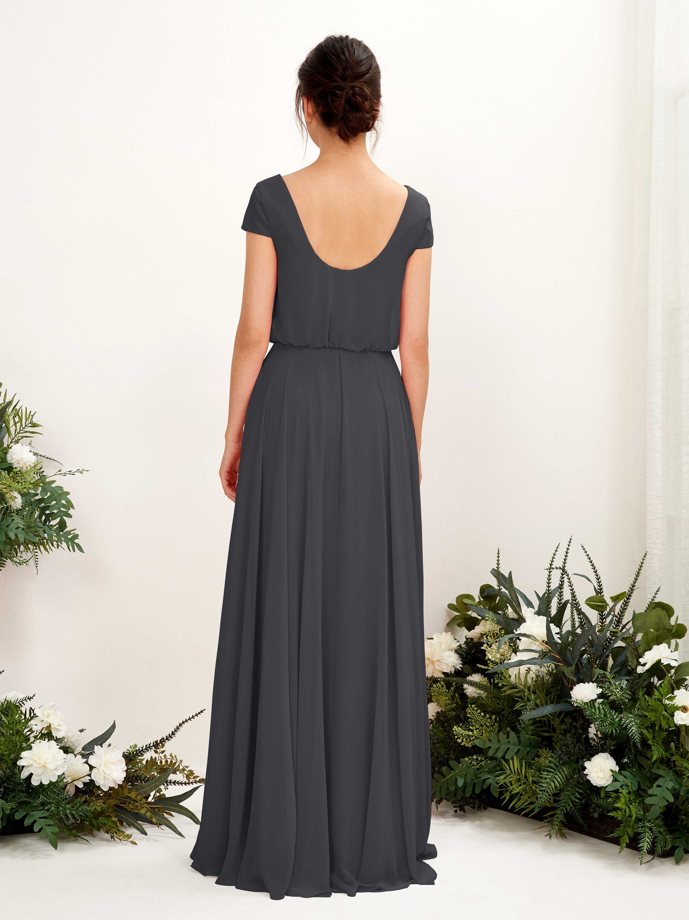 Carlyna A-Linien-Kleid V-Ausschnitt Flügelärmel Bodenlanger Brautjungfernkleid Zinnfarben #farbe_zinnfarben