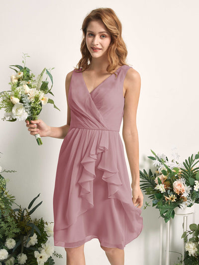 Carlyna A-Linien-Kleid V-Ausschnitt Knielang Chiffon Brautjungfernkleid Klassisch Mauve #farbe_klassisch-mauve