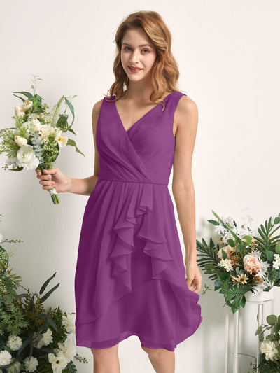 Carlyna A-Linien-Kleid V-Ausschnitt Knielang Chiffon Brautjungfernkleid Lila #farbe_lila