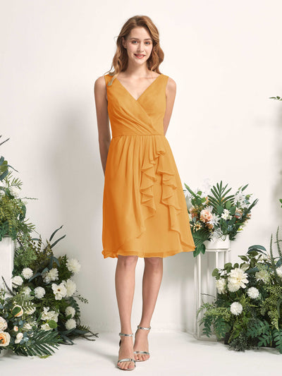 Carlyna A-Linien-Kleid V-Ausschnitt Knielang Chiffon Brautjungfernkleid Mango #farbe_mango