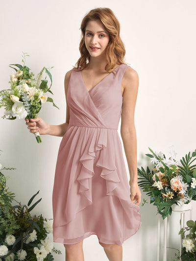 Carlyna A-Linien-Kleid V-Ausschnitt Knielang Chiffon Brautjungfernkleid Staubige Rose #farbe_staubige-rose