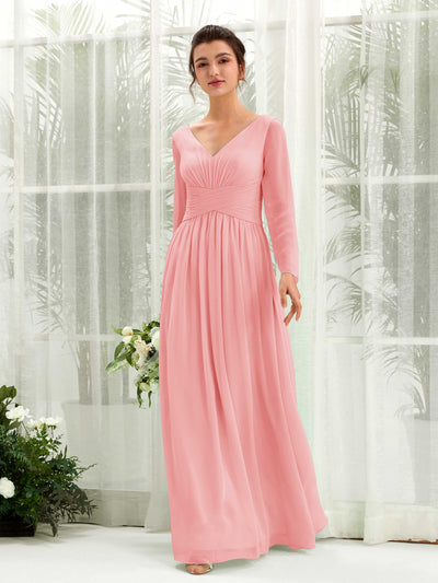 Carlyna A-Linien-Kleid V-Ausschnitt Langarm bodenlang Brautjungfernkleid Ballettrosa #farbe_ballettrosa