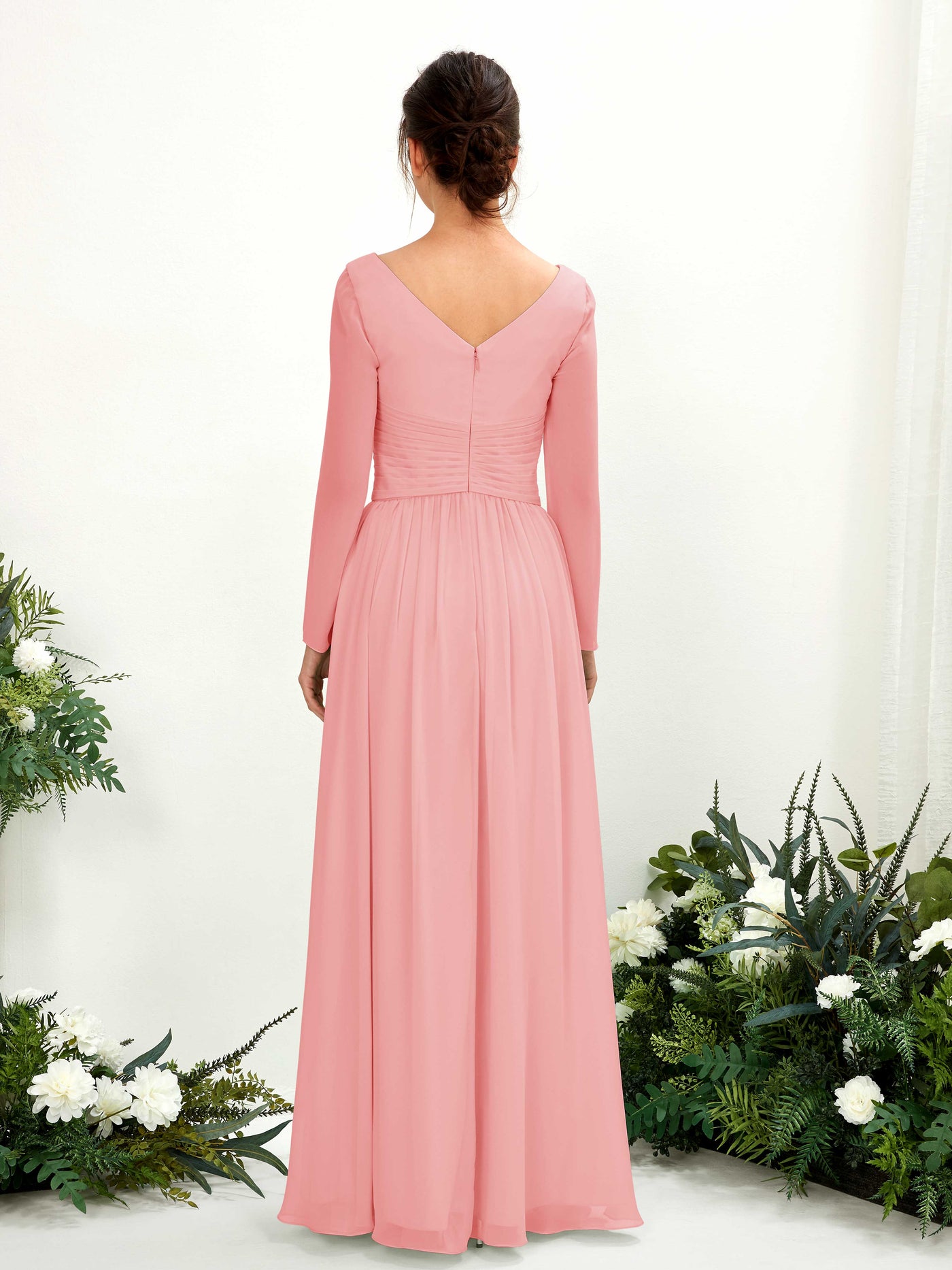 Carlyna A-Linien-Kleid V-Ausschnitt Langarm bodenlang Brautjungfernkleid Ballettrosa #farbe_ballettrosa