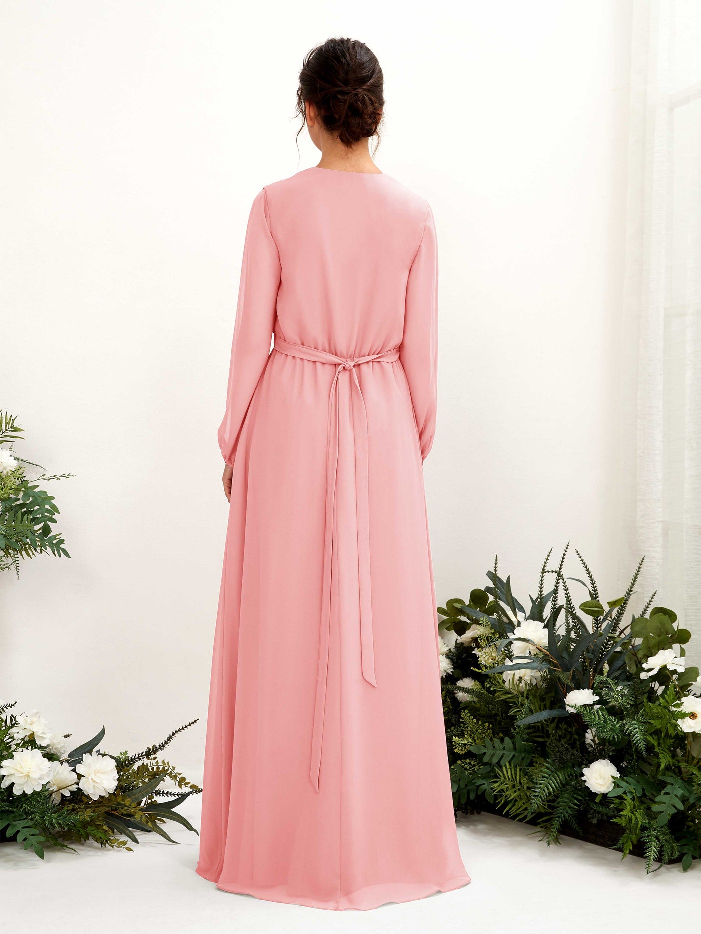 Carlyna A-Linien-Kleid V-Ausschnitt Langarm Bodenlang Brautjungfernkleid Ballettrosa #farbe_ballettrosa