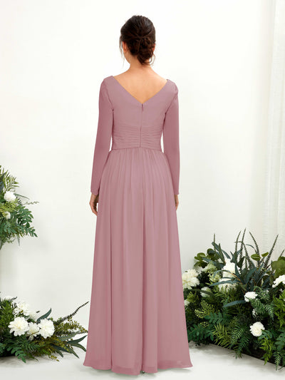 Carlyna A-Linien-Kleid V-Ausschnitt Langarm bodenlang Brautjungfernkleid Klassisch Mauve #farbe_klassisch-mauve