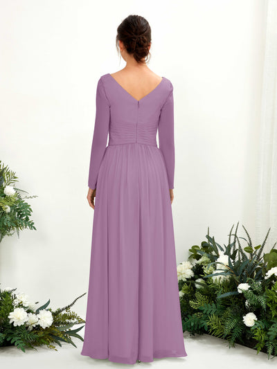Carlyna A-Linien-Kleid V-Ausschnitt Langarm bodenlang Brautjungfernkleid Orchideen-Nebel #farbe_orchideen-nebel