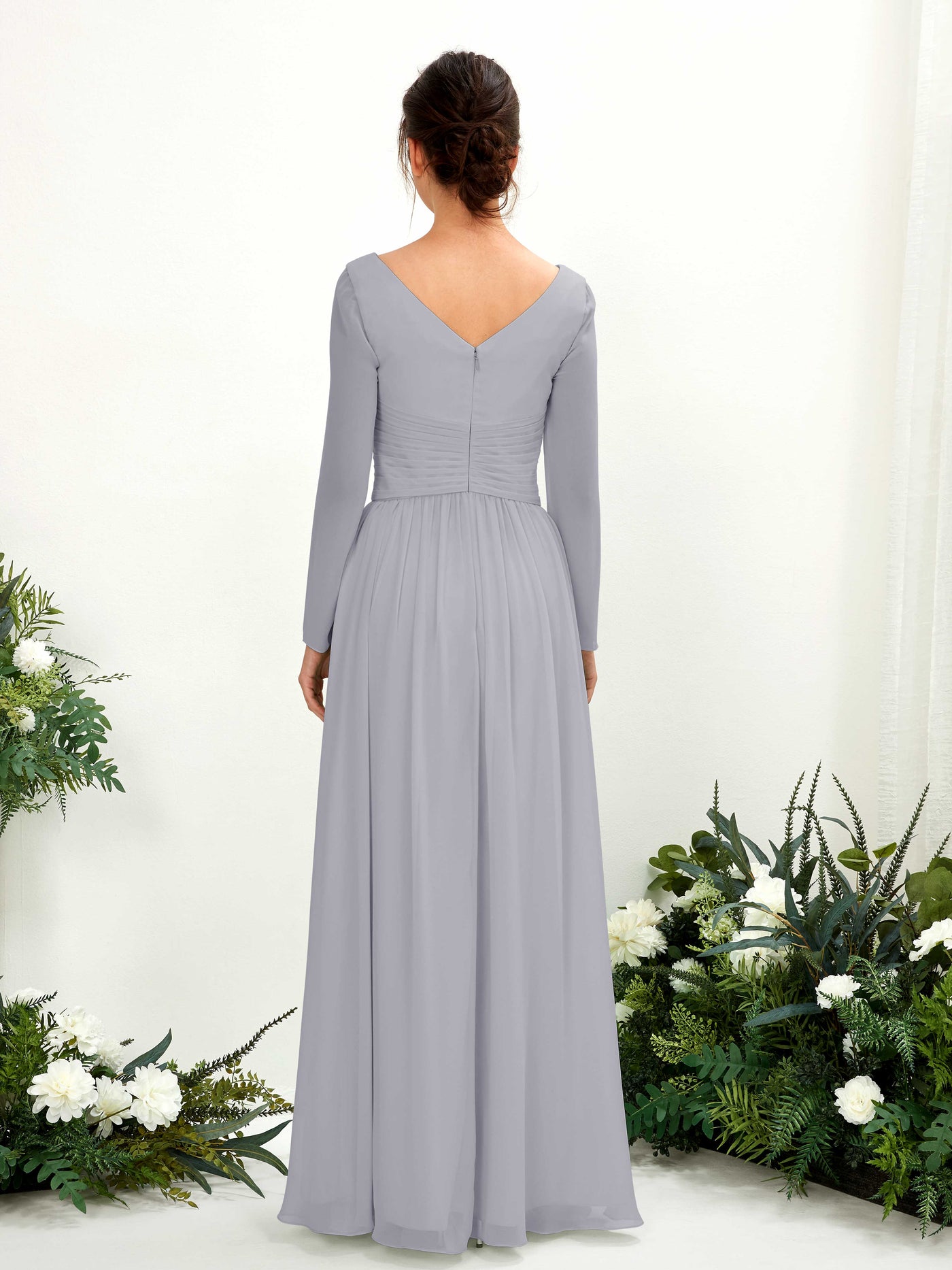 Carlyna A-Linien-Kleid V-Ausschnitt Langarm bodenlang Brautjungfernkleid Staubiger Lavendel #farbe_staubiger-lavendel