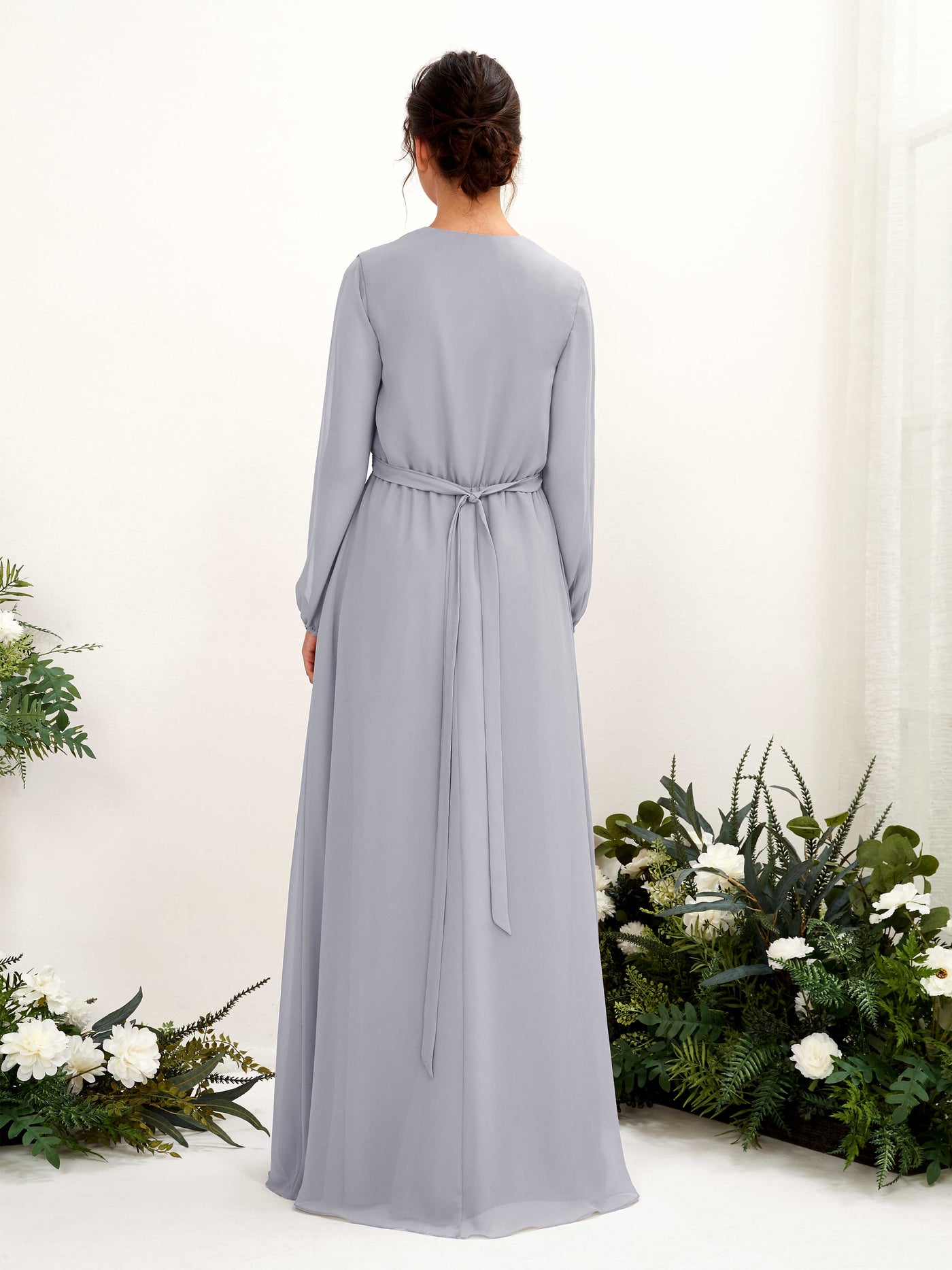 Carlyna A-Linien-Kleid V-Ausschnitt Langarm Bodenlang Brautjungfernkleid Staubiger Lavendel #farbe_staubiger-lavendel