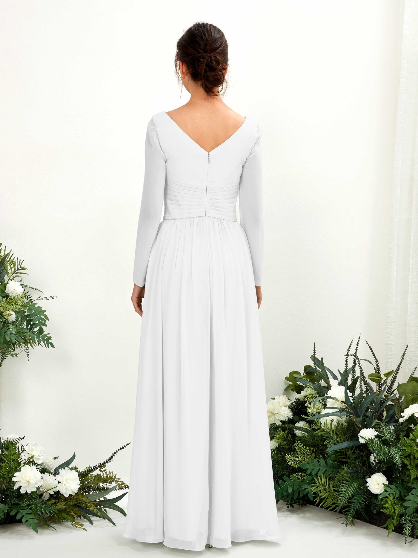 Carlyna A-Linien-Kleid V-Ausschnitt Langarm bodenlang Brautjungfernkleid Weiß #farbe_wei